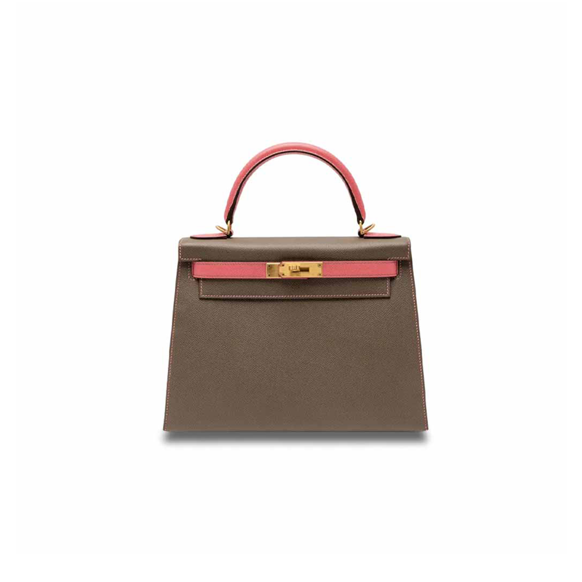 HERMÈS MASTER ÉTOUPE & ROSE AZALÉE EPSOM KELLY 25 WITH GOLD HARDWARE (25*17*7cm) 